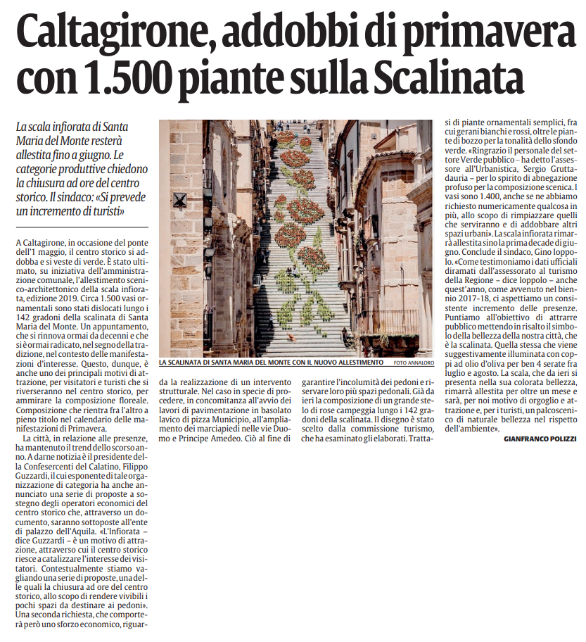 SCALA CALTAGIRONE, ADDOBBI DI PRIMAVERA CON 1.500 PIANTE SULLA SCALINATA