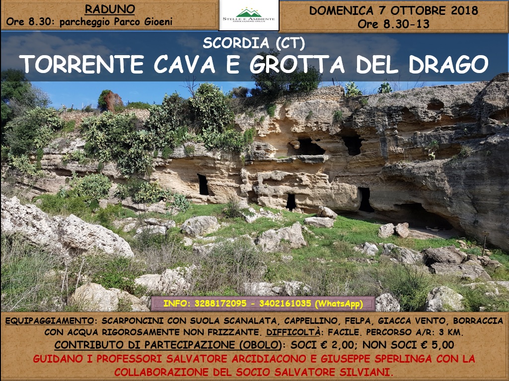 LOCANDINA-TORRENTE-CAVA-E-GROTTA-DEL-DRAGO-SCORDIA-7OTTOBRE2018 CALATINO: ITINERARIO NATURALISTICO